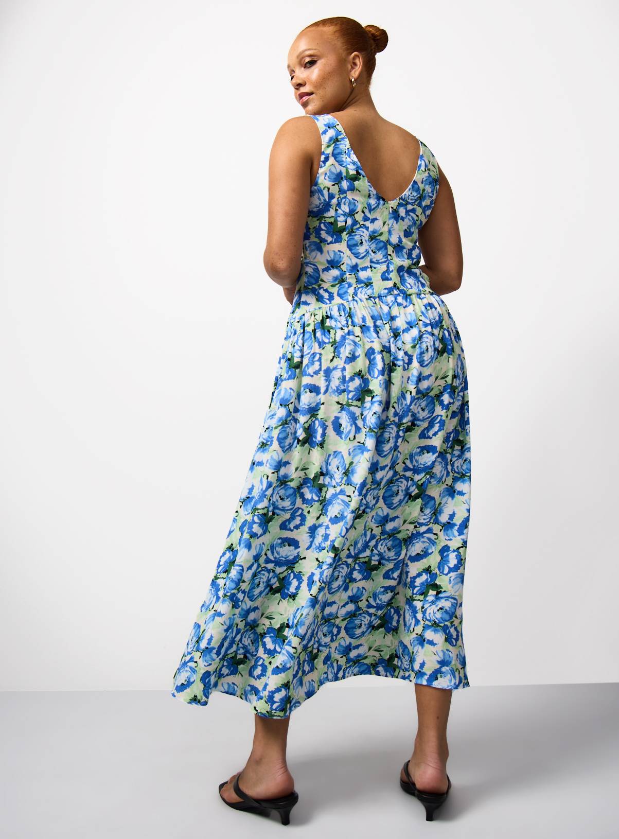 Blue Floral Viscose Waisted Corset Midaxi Dress 12 - Image 4