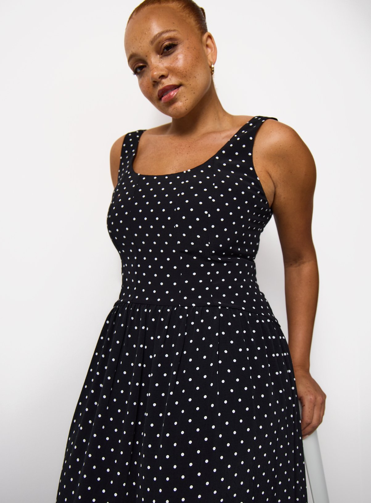 Mono Polka Dot Print Waisted Corset Midaxi Dress 16 - Image 2 thumbnail