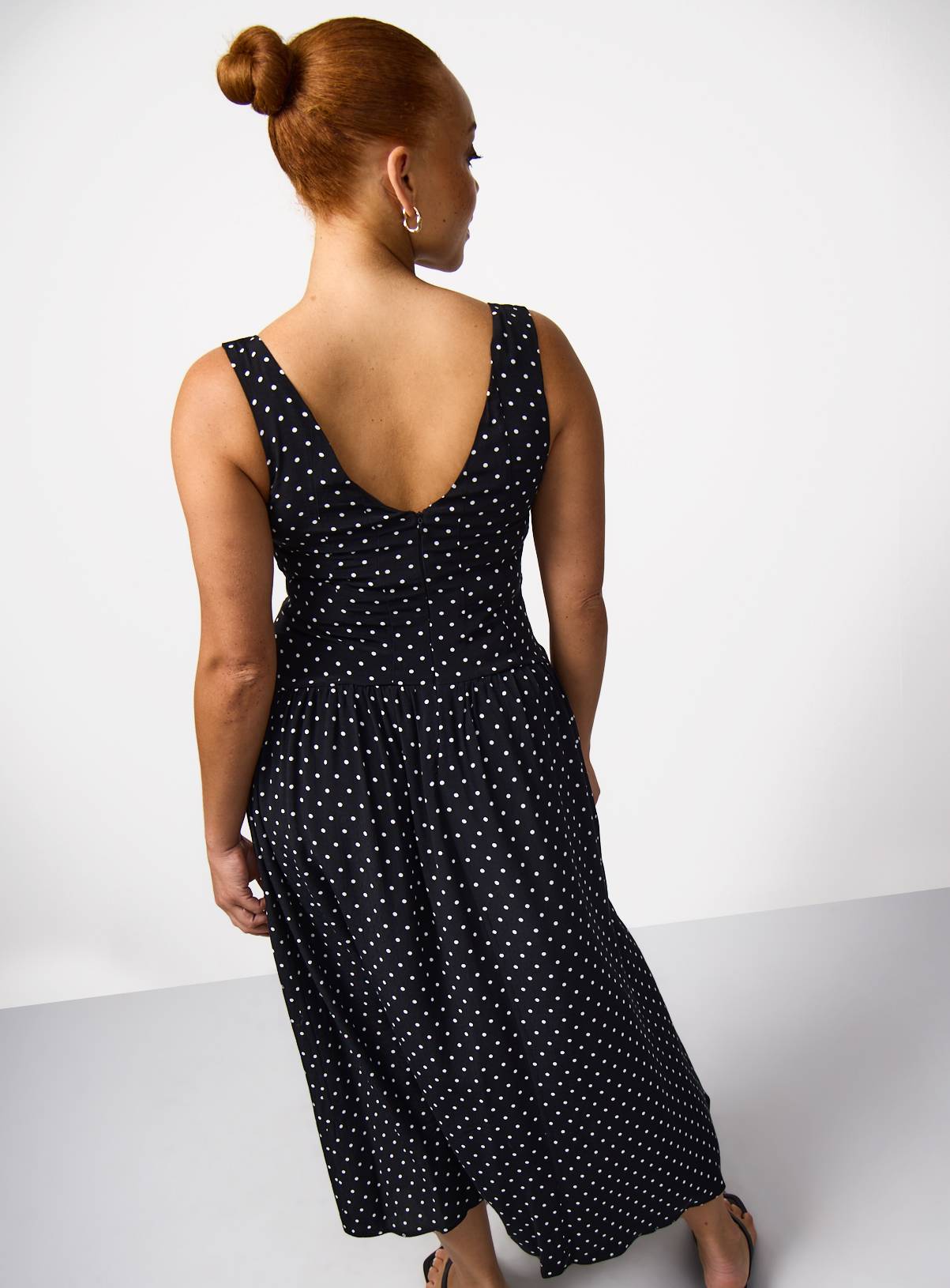 Mono Polka Dot Print Waisted Corset Midaxi Dress 16 - Image 4