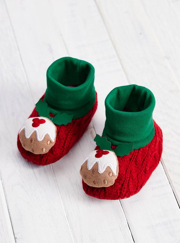 Christmas Pudding Bootee Slippers 12-18 months