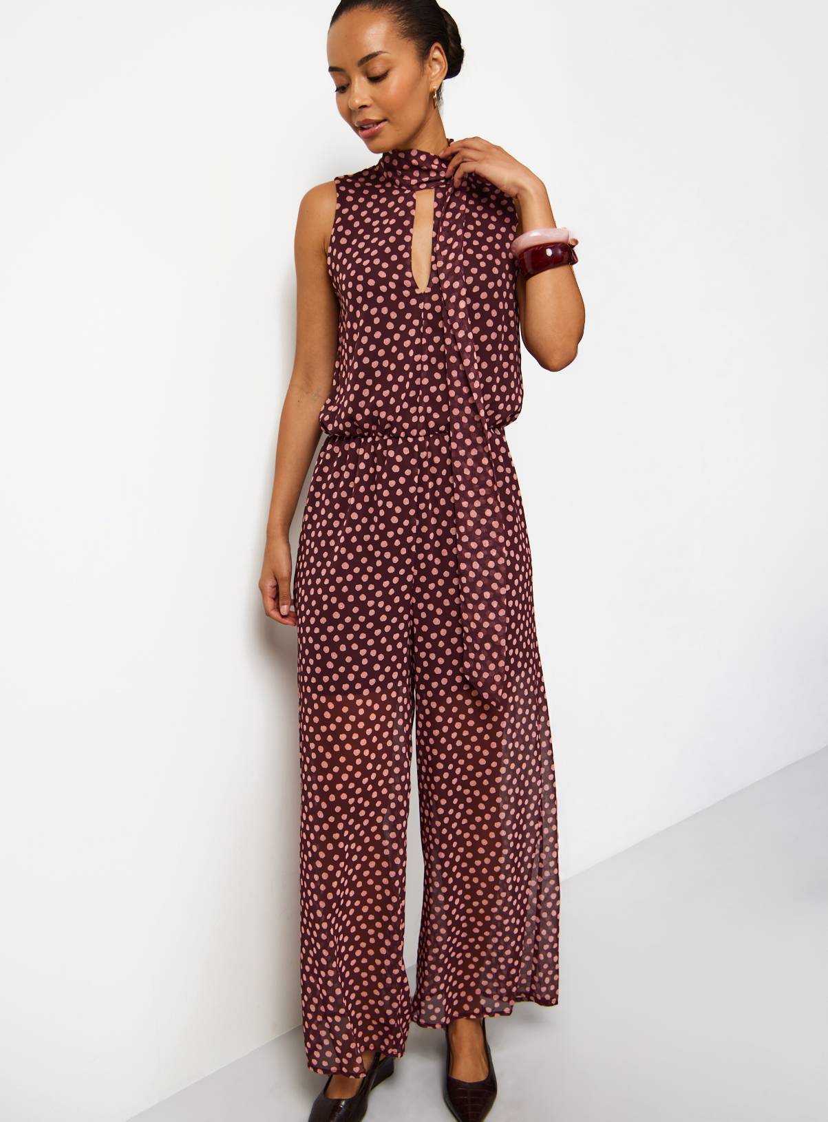 Brown Polka Dot Halter Jumpsuit 6 - Image 1