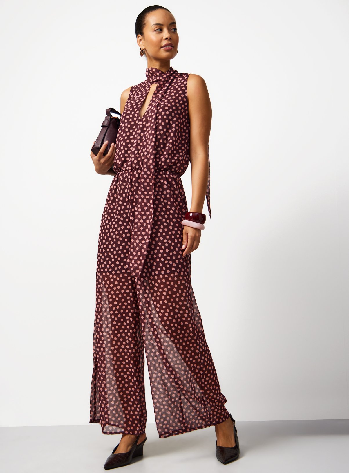 Brown Polka Dot Halter Jumpsuit 6 - Image 2 thumbnail