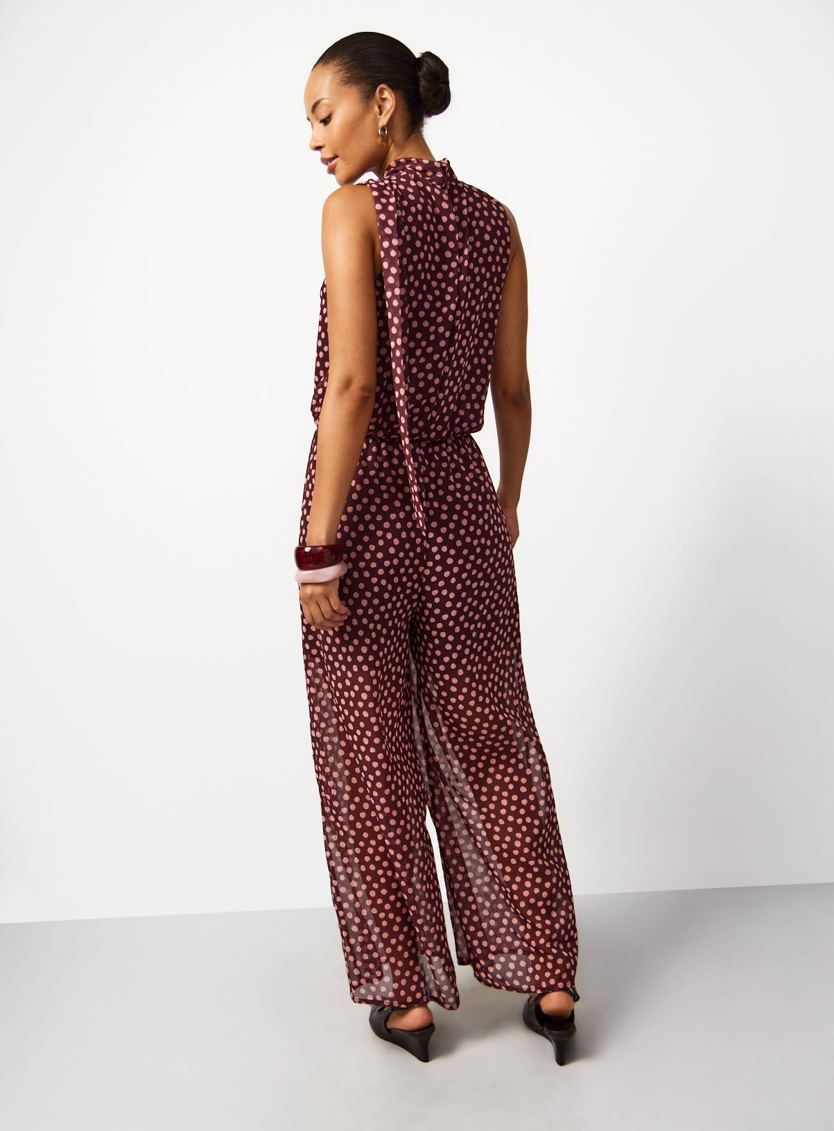 Brown Polka Dot Halter Jumpsuit 6 - Image 4