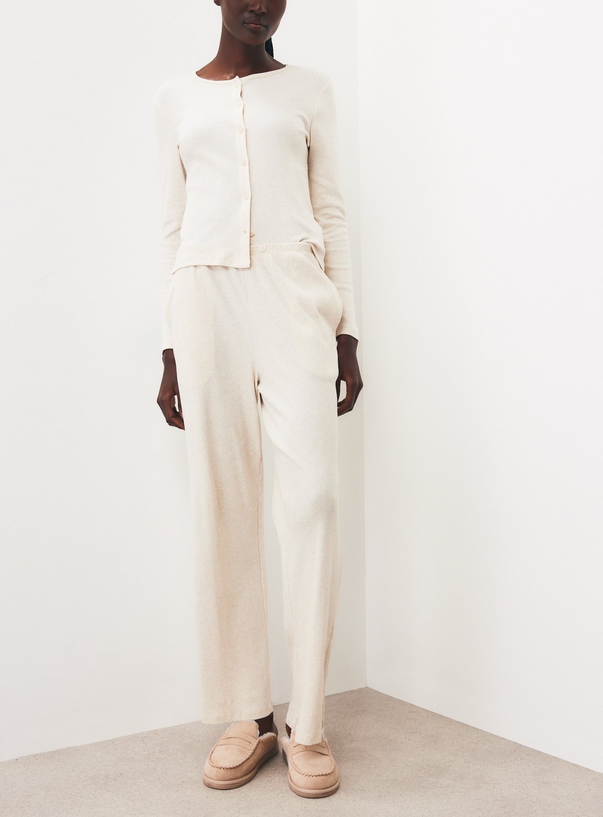 Oatmeal Rib Wide Leg Co-Ord Trousers XL - Image 1 thumbnail