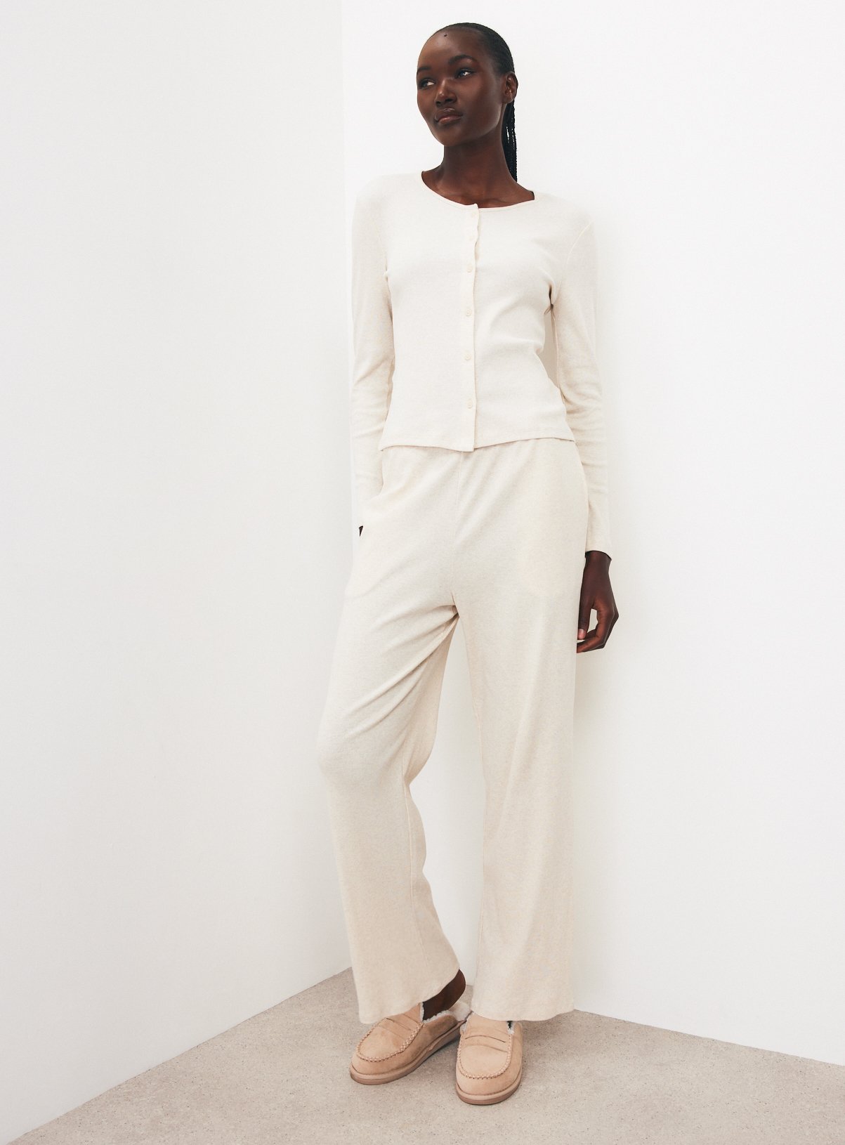 Oatmeal Rib Wide Leg Co-Ord Trousers XL - Image 2 thumbnail
