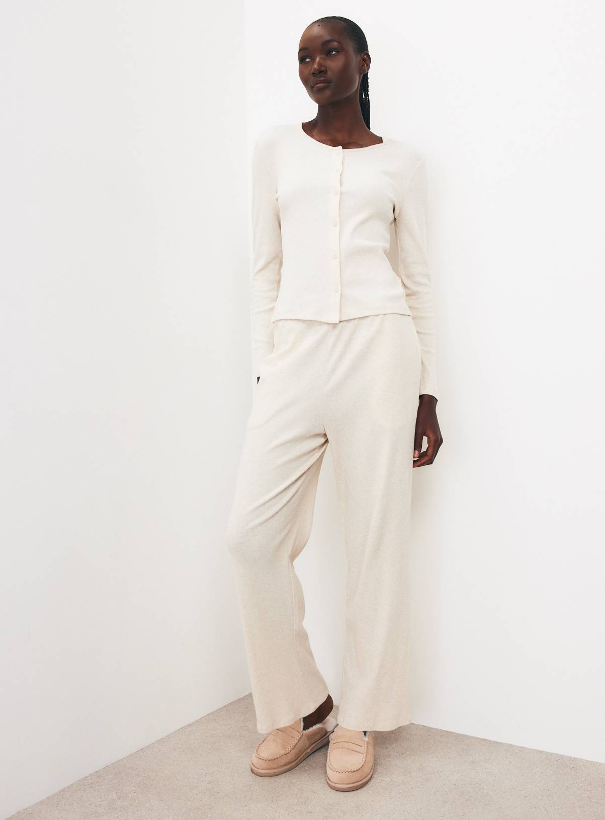 Oatmeal Rib Wide Leg Co-Ord Trousers XL - Image 2
