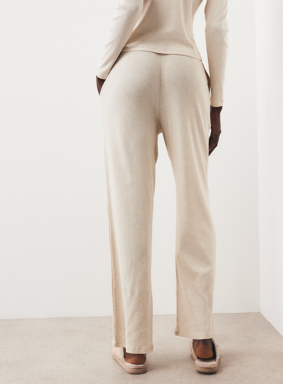 Oatmeal Rib Wide Leg Co-Ord Trousers XL - Image 4 thumbnail