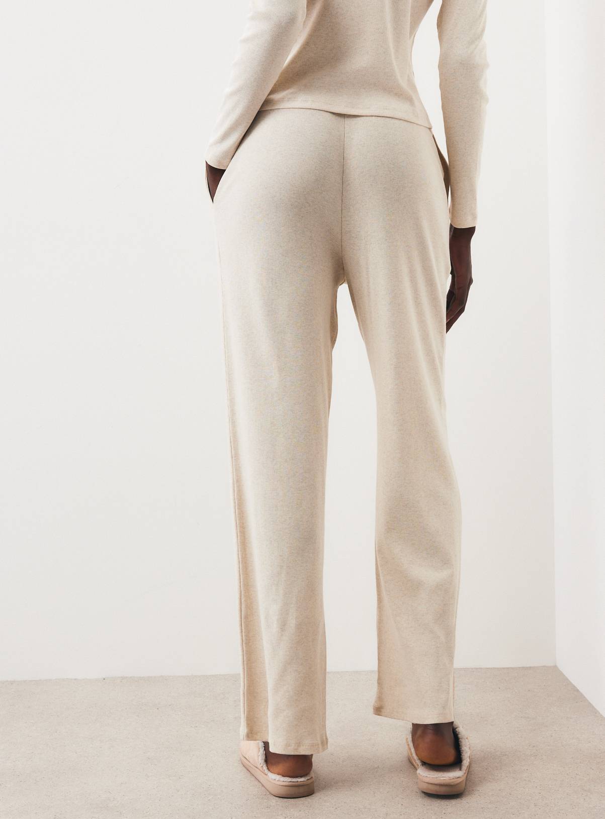 Oatmeal Rib Wide Leg Co-Ord Trousers XL - Image 4