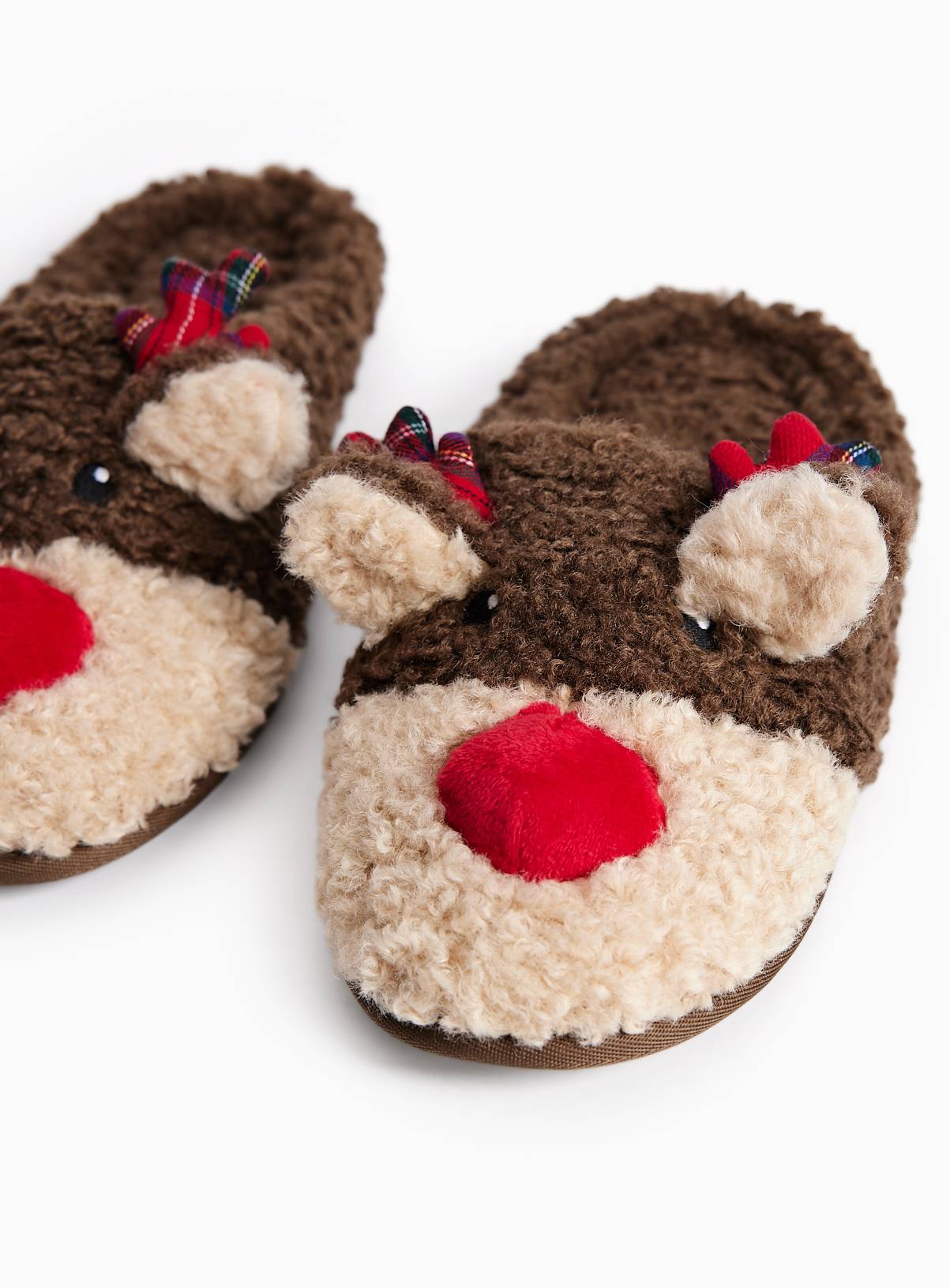 Christmas Reindeer Borg Mule Slippers M - Image 1