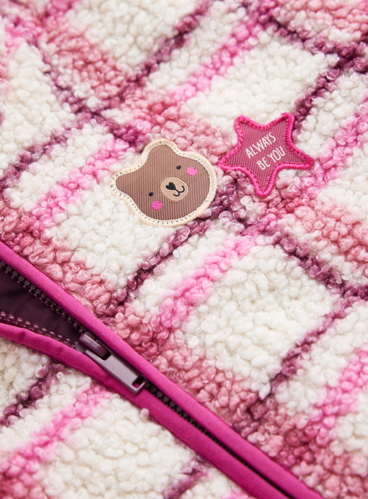 Cream & Pink Check Borg Jacket 7-8 years - Image 2 thumbnail