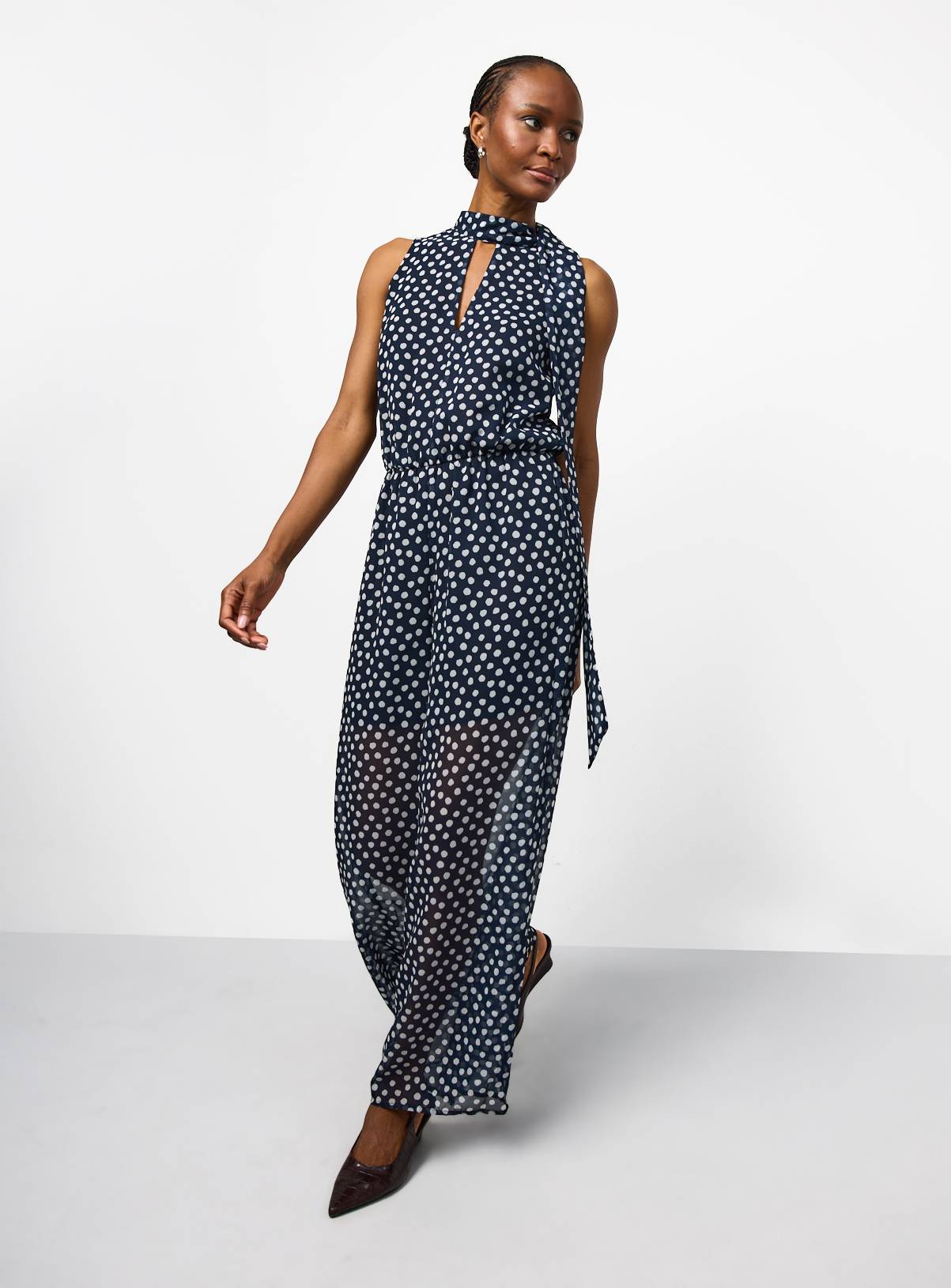 Navy Polka Dot Halter Jumpsuit 20 - Image 1