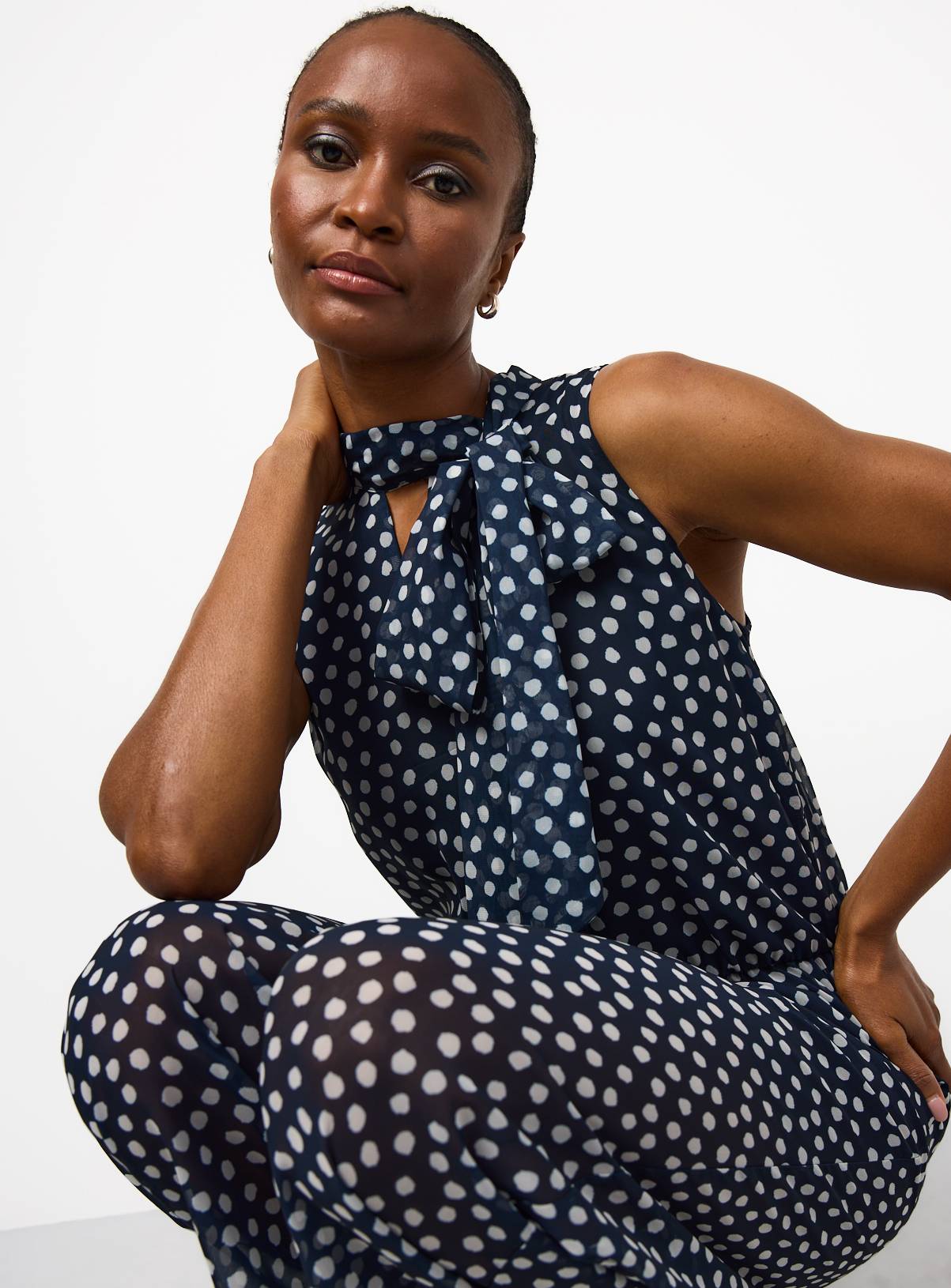 Navy Polka Dot Halter Jumpsuit 20 - Image 2