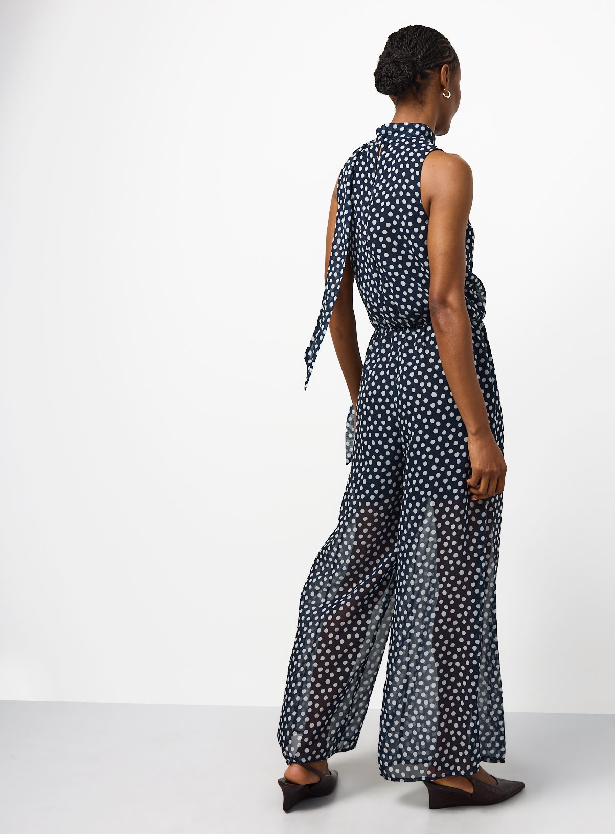 Navy Polka Dot Halter Jumpsuit 20 - Image 4 thumbnail