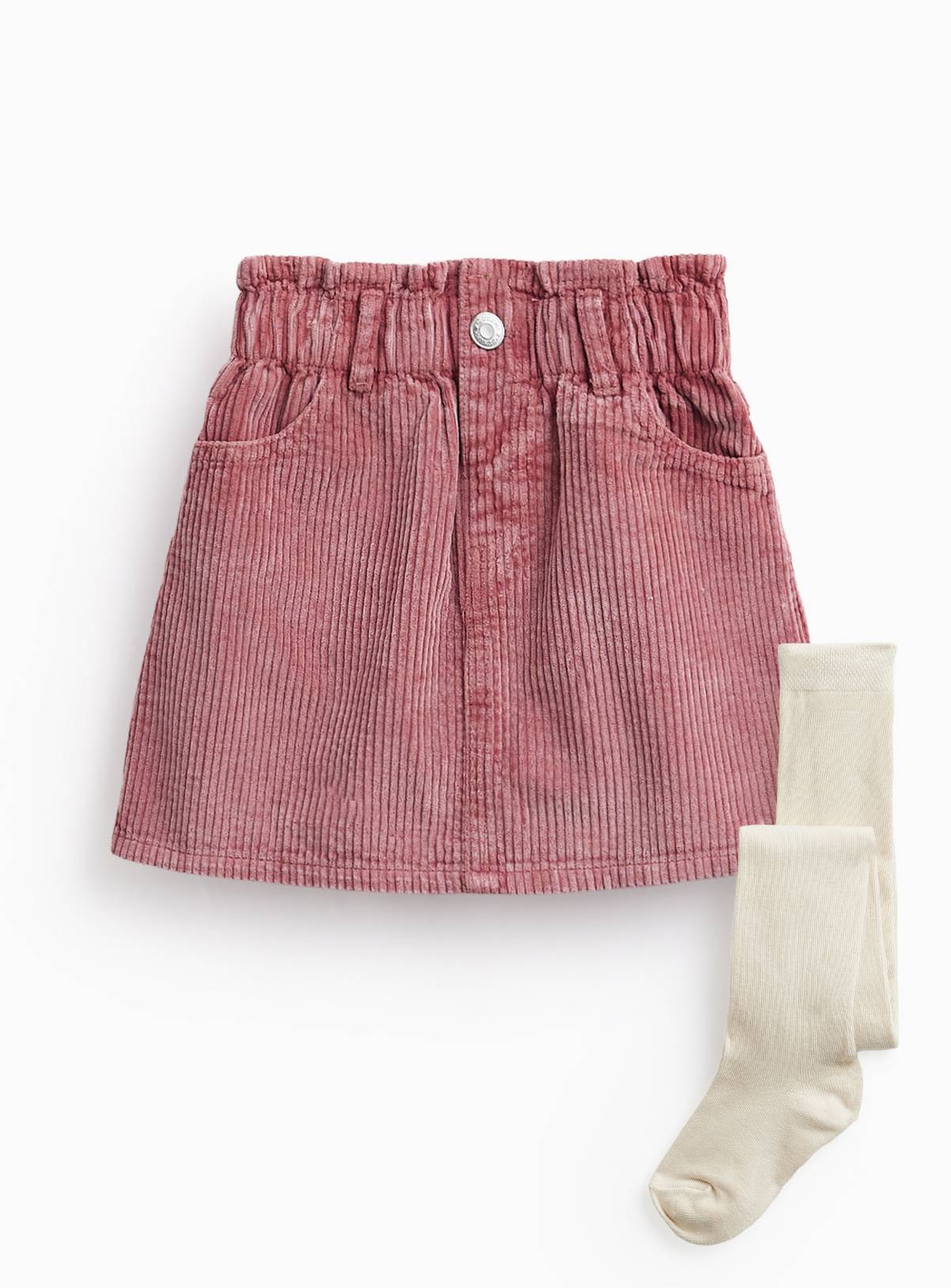 Pink Corduroy Skirt & Cream Tights Set 3-4 years - Image 1