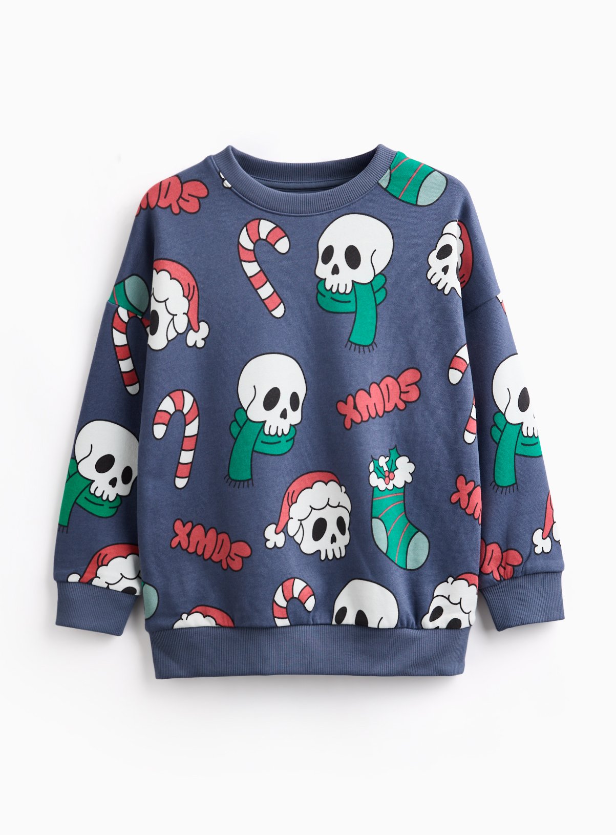 Grey Blue Christmas Skull Crewneck Sweater 12 years - Image 1 thumbnail