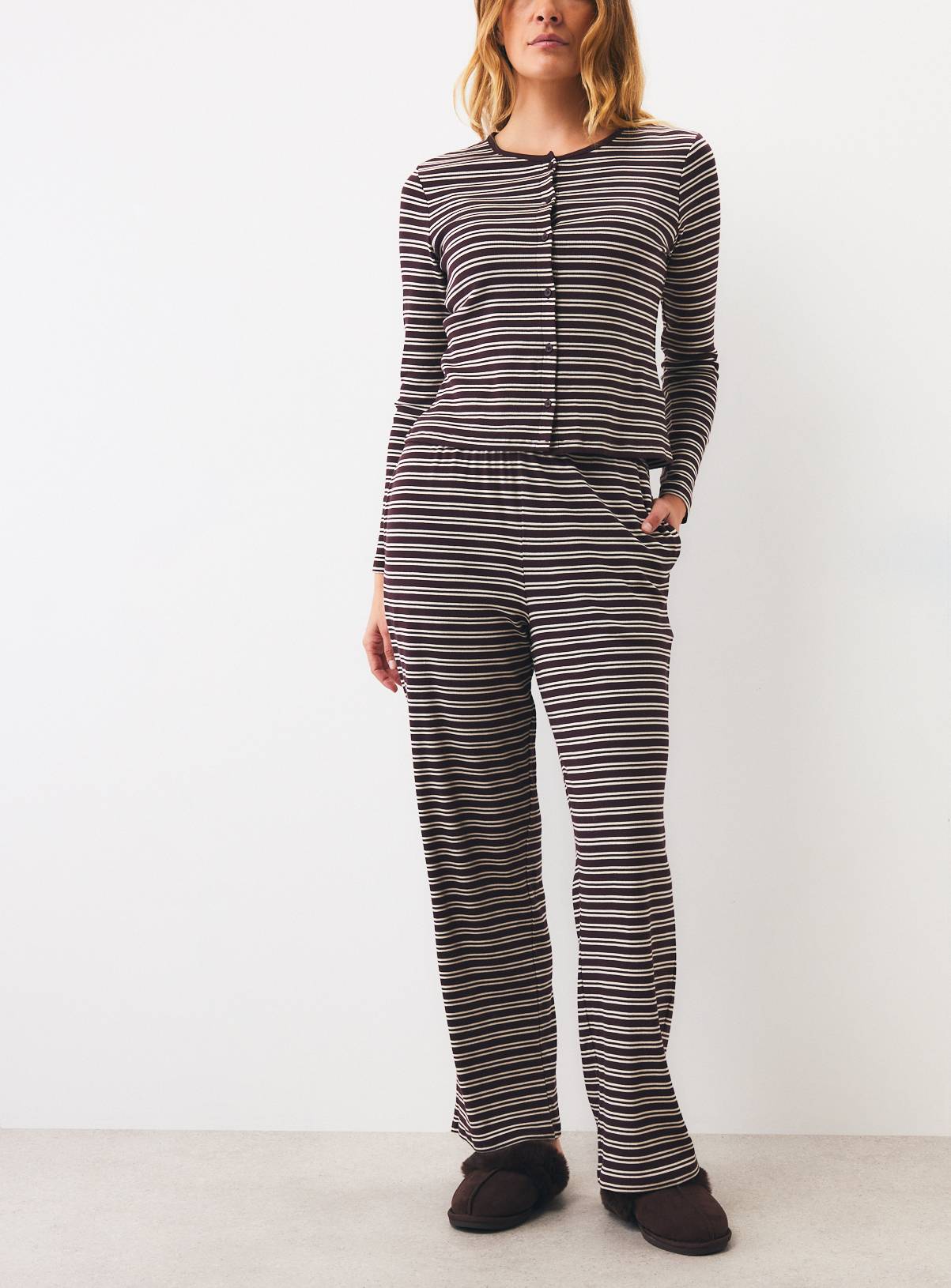 Brown Stripe Rib Wide Leg Co-ord XXL - Image 1