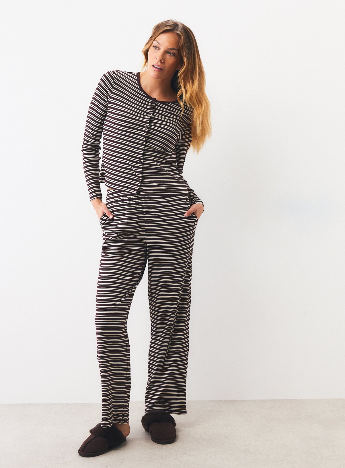Brown Stripe Rib Wide Leg Co-ord XXL - Image 2 thumbnail