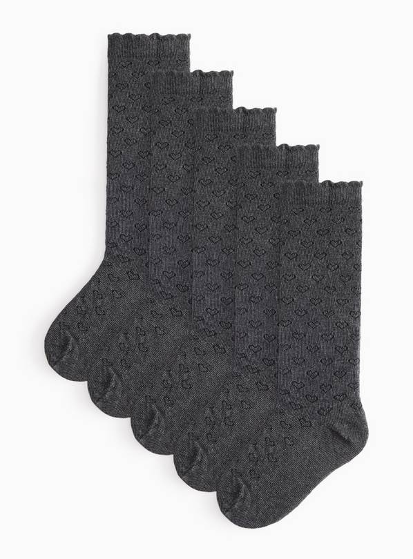 Grey Heart Filet Knee-High Socks 5-Pack 12.5-3.5