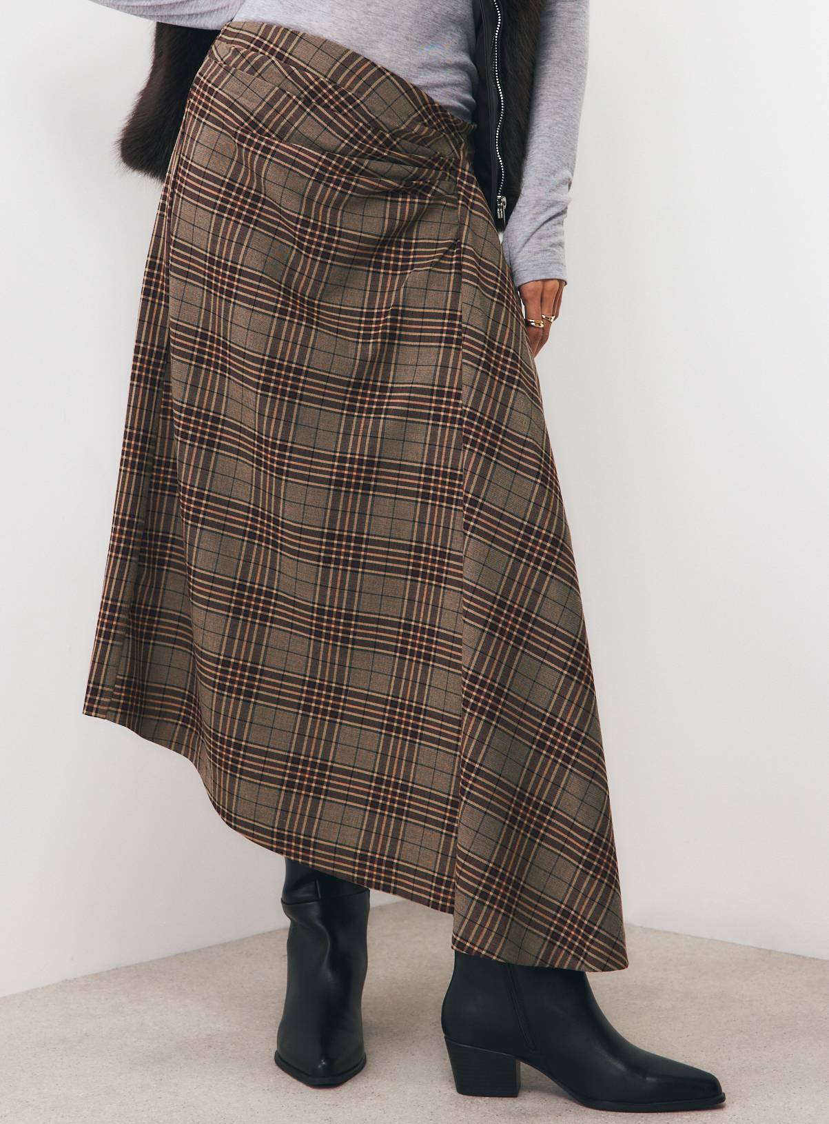 Brown Pareo Check Skirt  6 - Image 1
