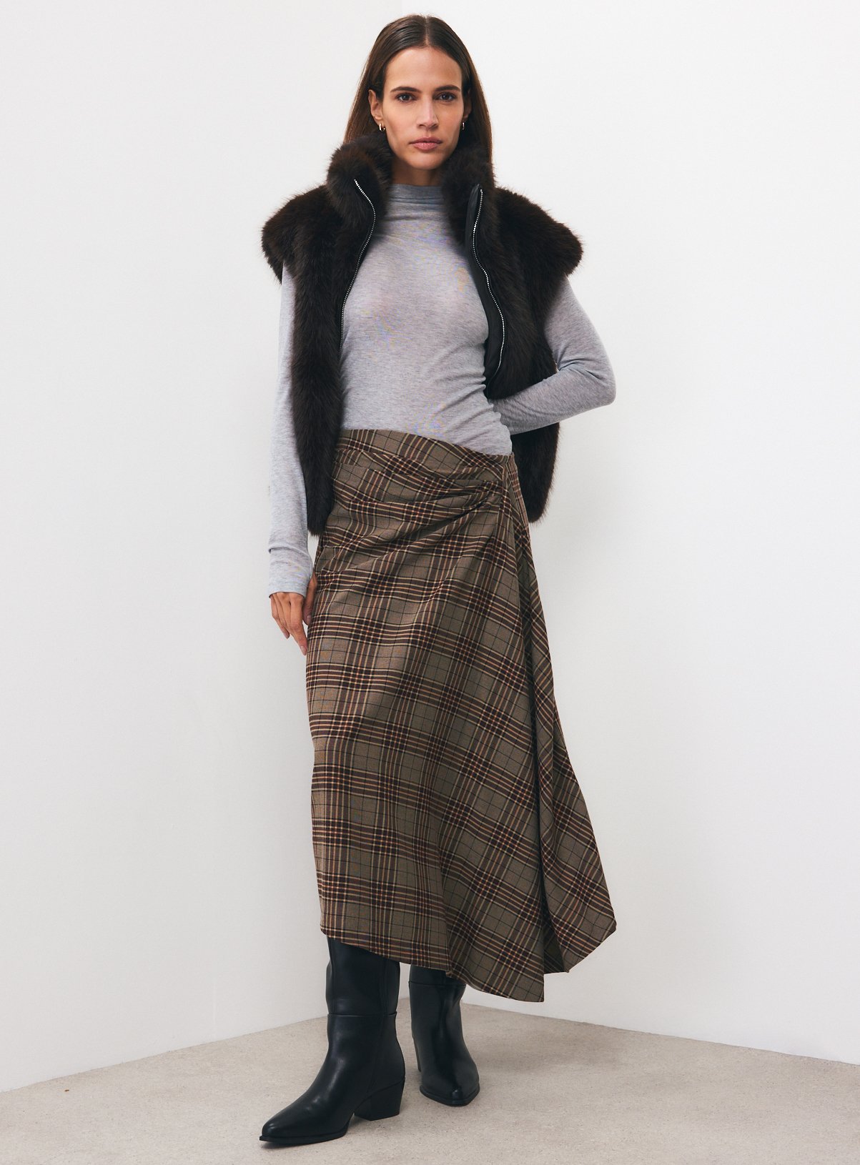 Brown Pareo Check Skirt  6 - Image 2 thumbnail