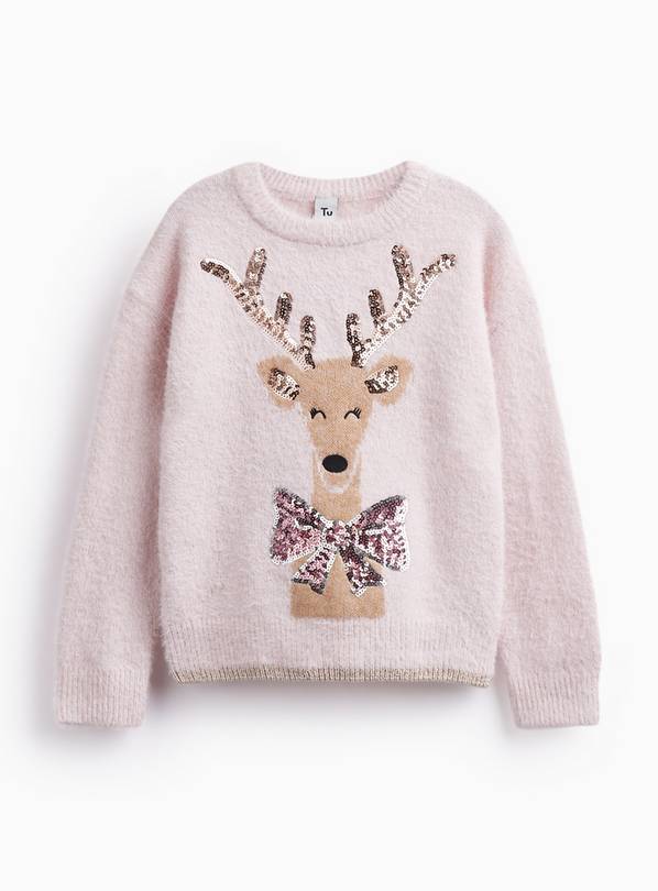Christmas Pink Reindeer & Bow Jumper 9 years