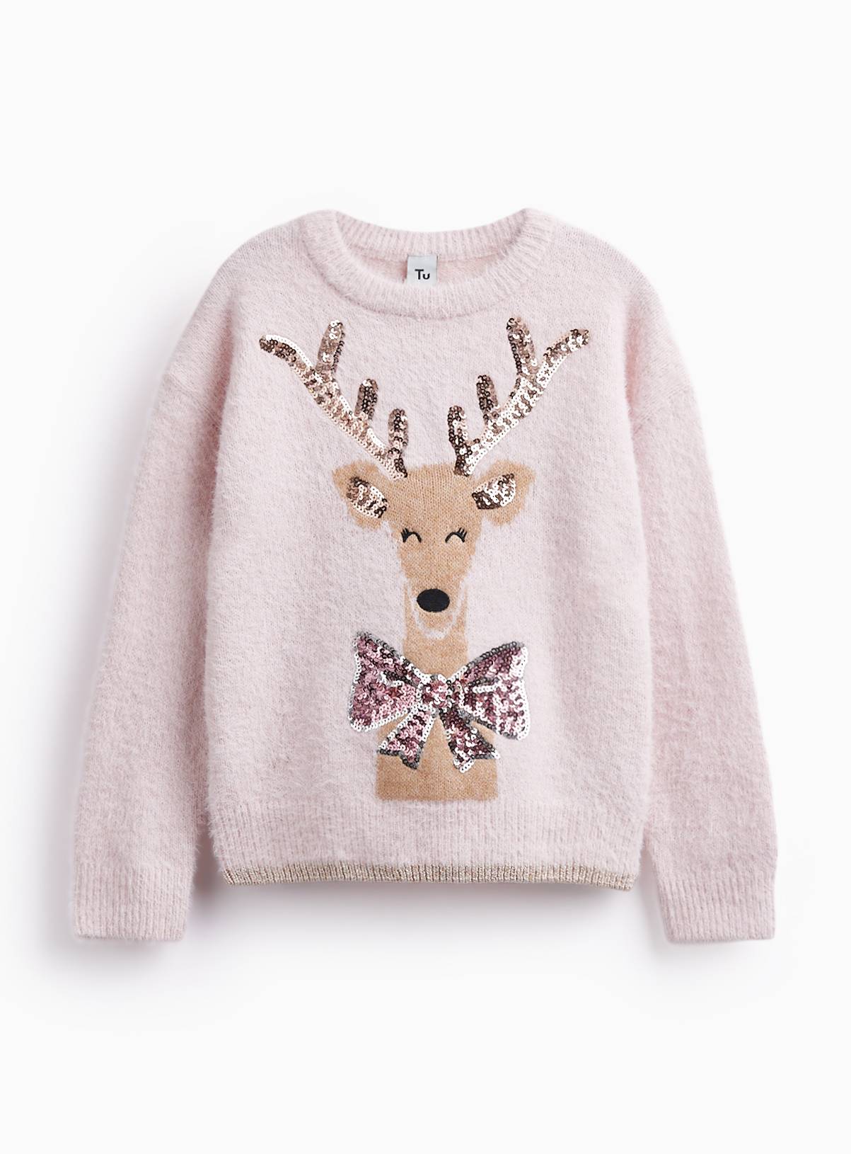 Christmas Pink Reindeer & Bow Jumper 13 years - Image 1