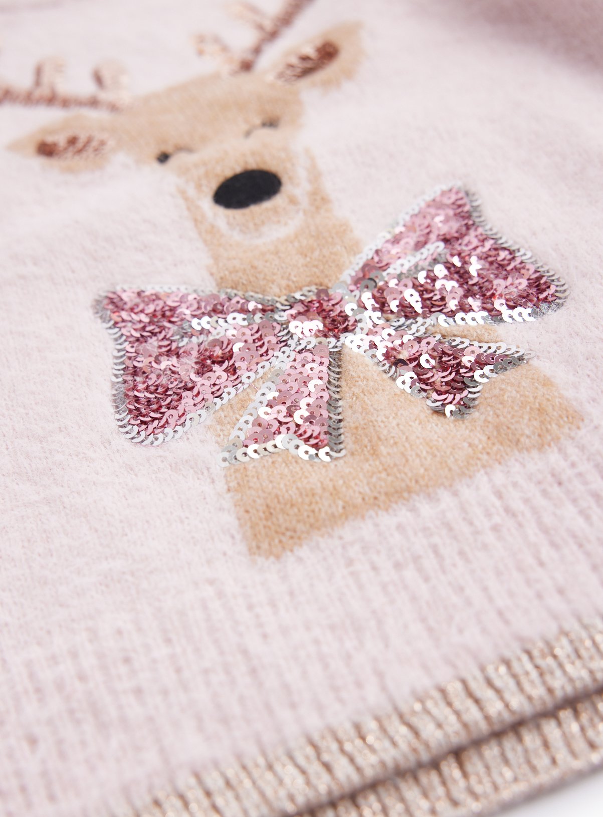 Christmas Pink Reindeer & Bow Jumper 13 years - Image 2 thumbnail