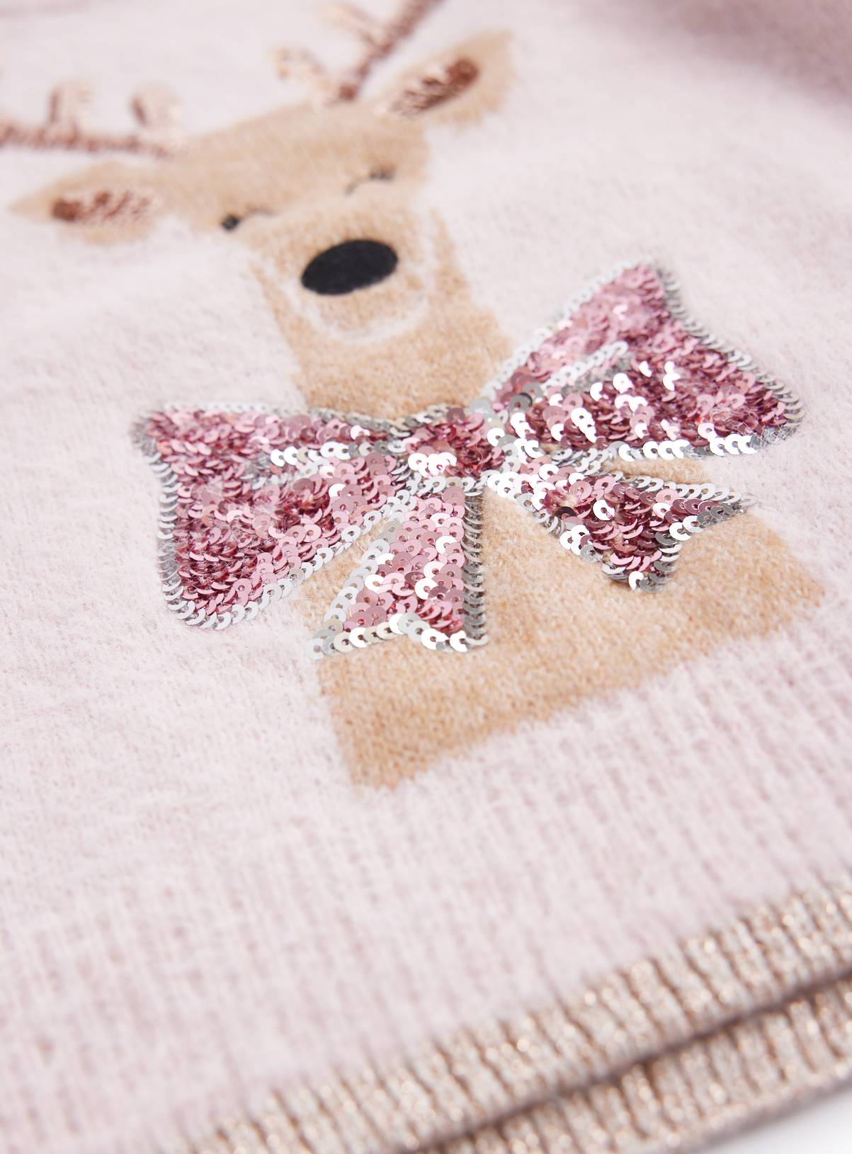 Christmas Pink Reindeer & Bow Jumper 13 years - Image 2