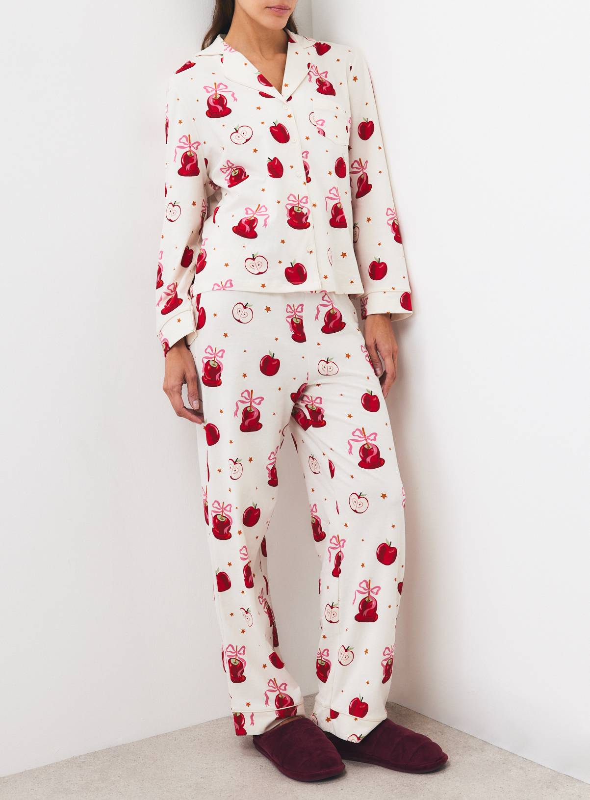 Cream Apple Print Pyjama 2-Piece Set XL - Image 2