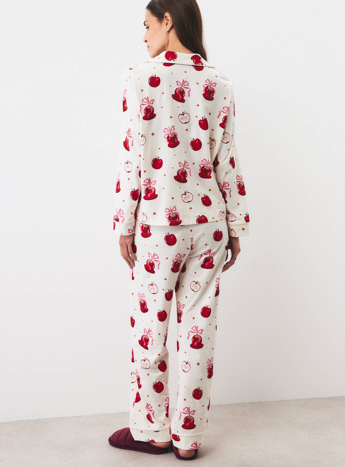 Cream Apple Print Pyjama 2-Piece Set XL - Image 4
