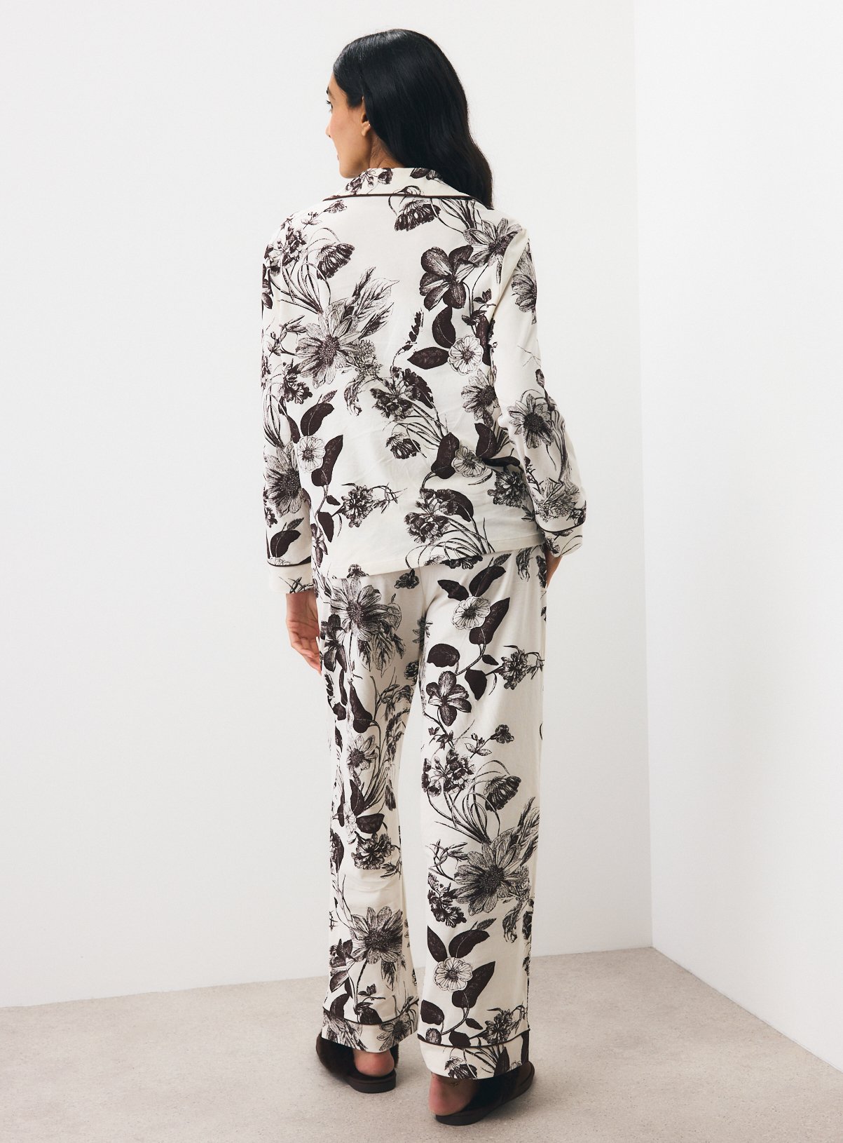 Cream Floral Jersey Pyjama 2-Piece Set XL - Image 4 thumbnail