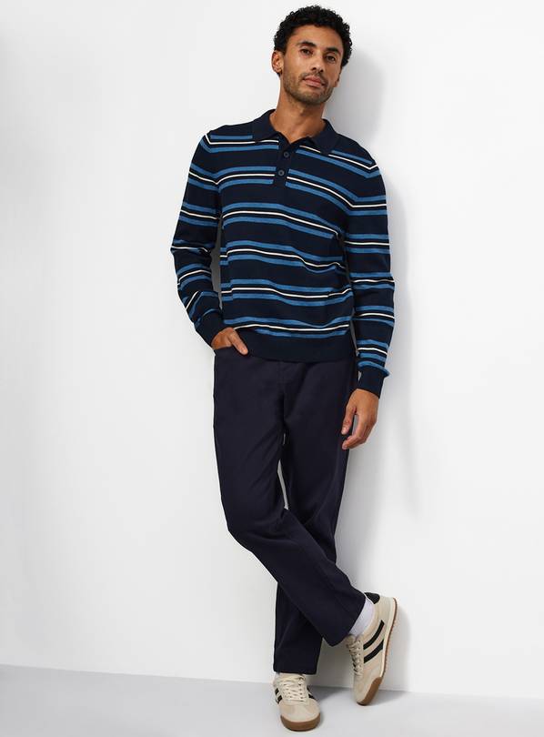 Navy Cotton Rich Trousers 38L