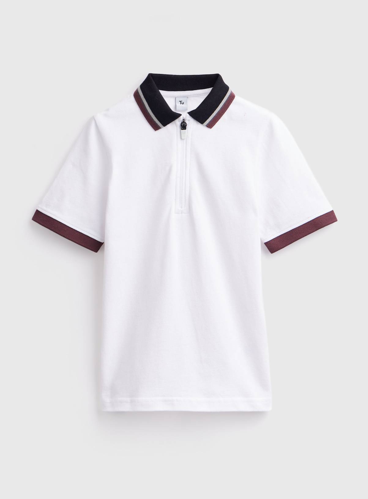 White Zip Polo Shirt 8 years - Image 1