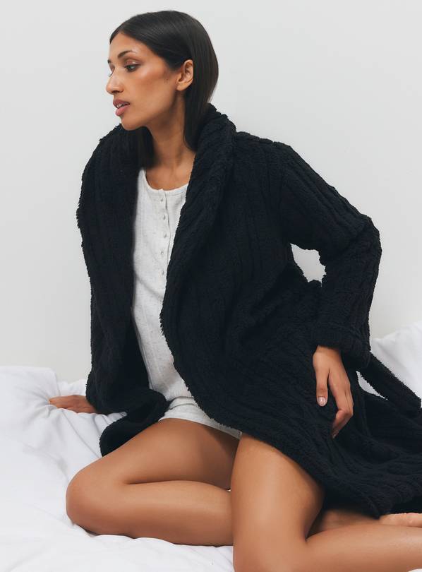 Black Plush Dressing Gown L