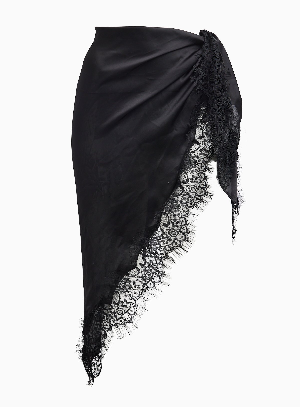 Black Lace Trim Satin Waist Scarf One Size - Image 3 thumbnail
