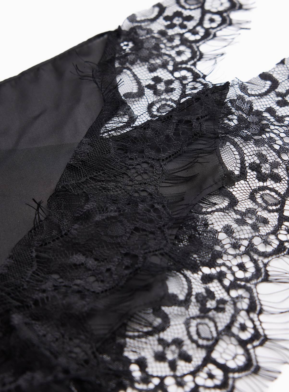 Black Lace Trim Satin Waist Scarf One Size - Image 4