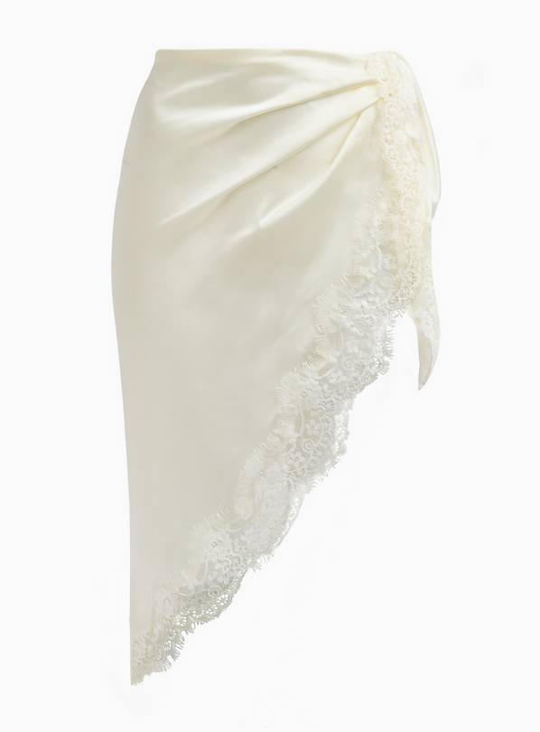 Cream Lace Trim Satin Waist Scarf One Size