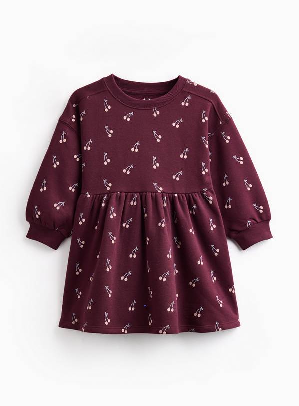 Dark Red Cherry Print Mid-Length Dress 6-7 years