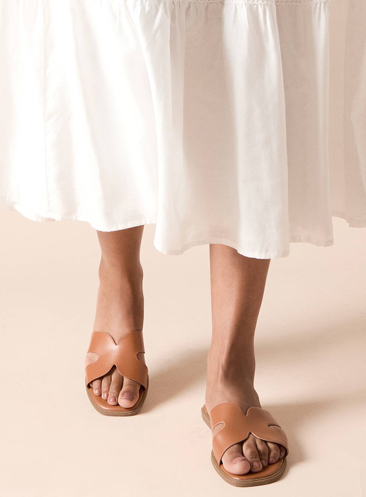 DOROTHY PERKINS Carlotta Faux Leather Comfort Flat Sliders Tan 3 - Image 3