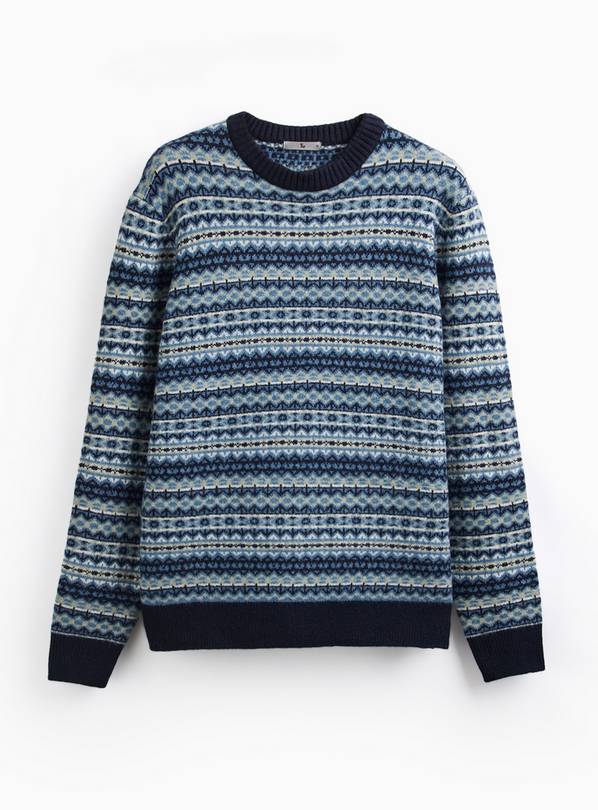Blue All Over Fairisle Crew Neck Jumper L