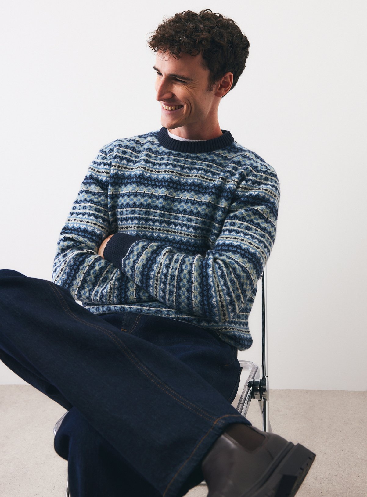 Blue All Over Fairisle Crew Neck Jumper XXXL - Image 2 thumbnail