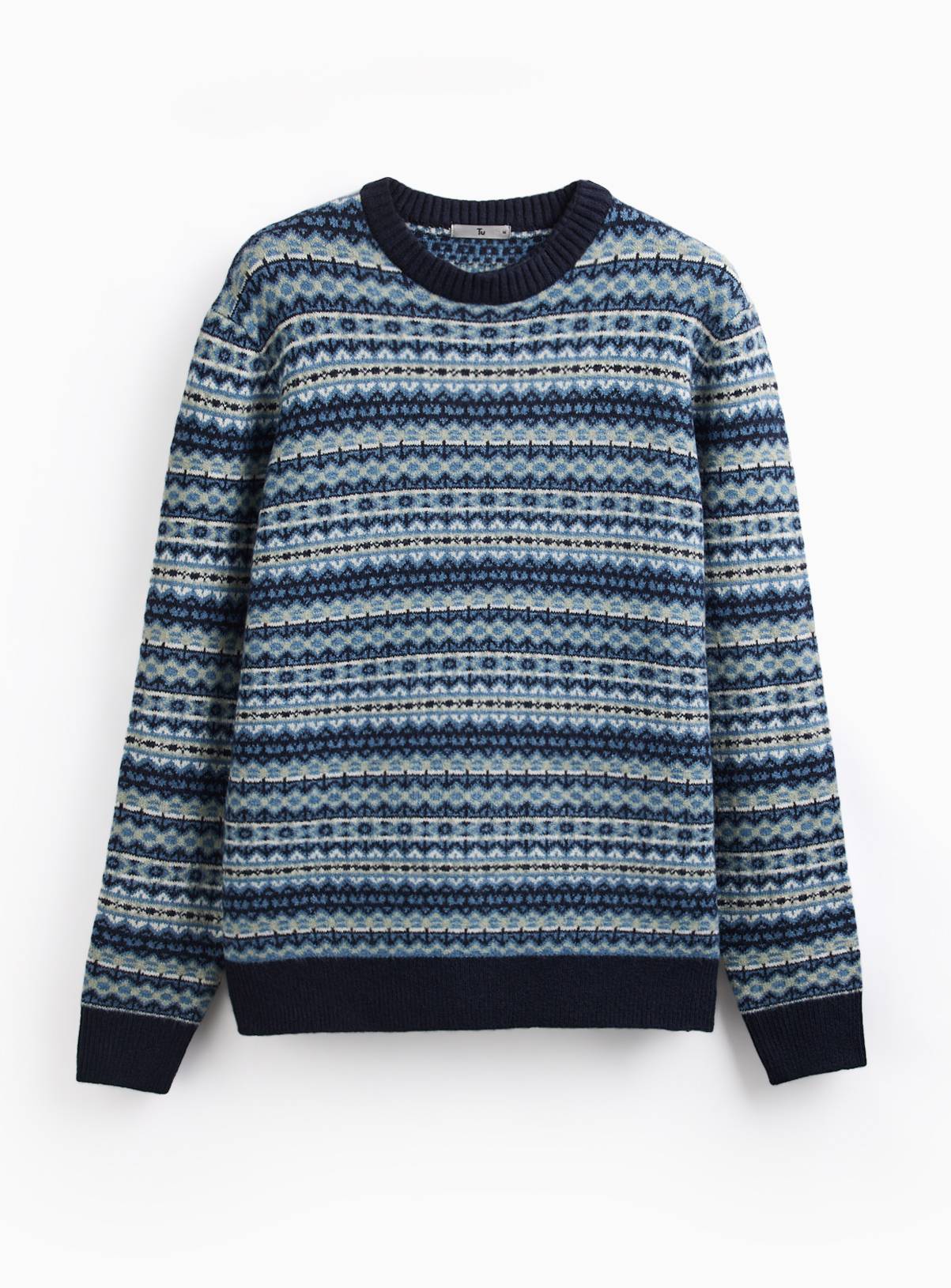 Blue All Over Fairisle Crew Neck Jumper XXXL - Image 3