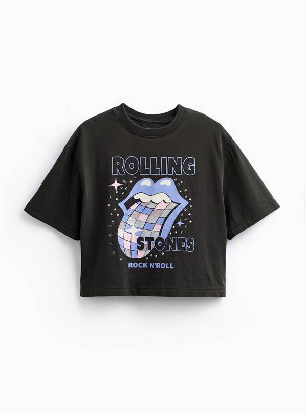 Charcoal Rolling Stones Jewelled Logo Cropped T-Shirt 10 years