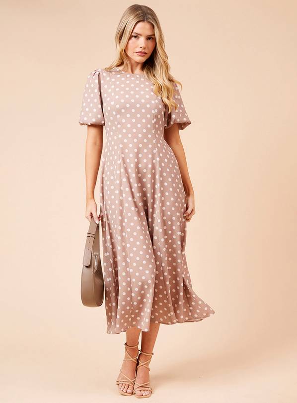 DOROTHY PERKINS Seamed Body Puff Sleeve Polka Dot Midi Dress 18