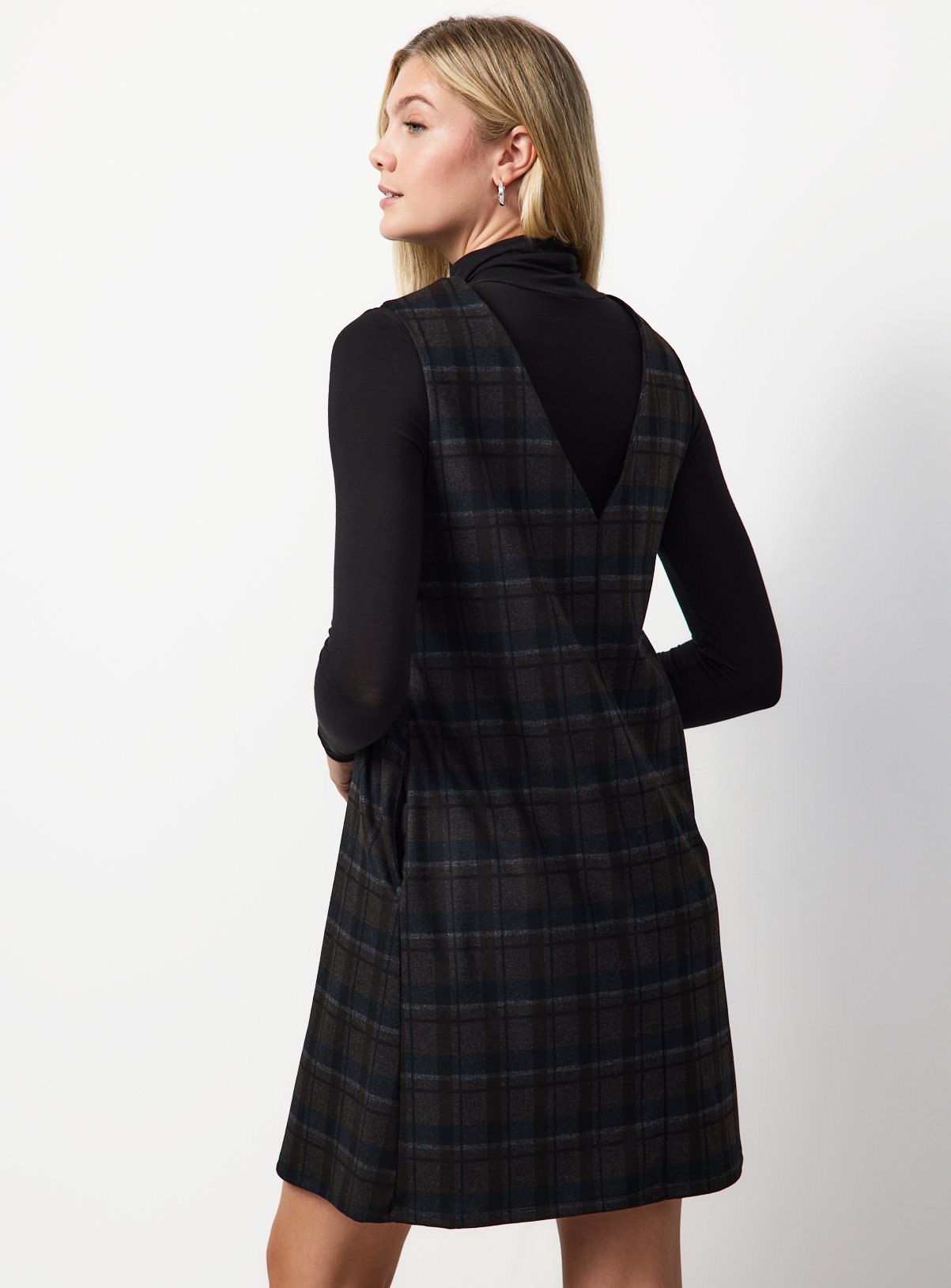 Navy Checked Pinafore Mini Dress 20 - Image 4 thumbnail