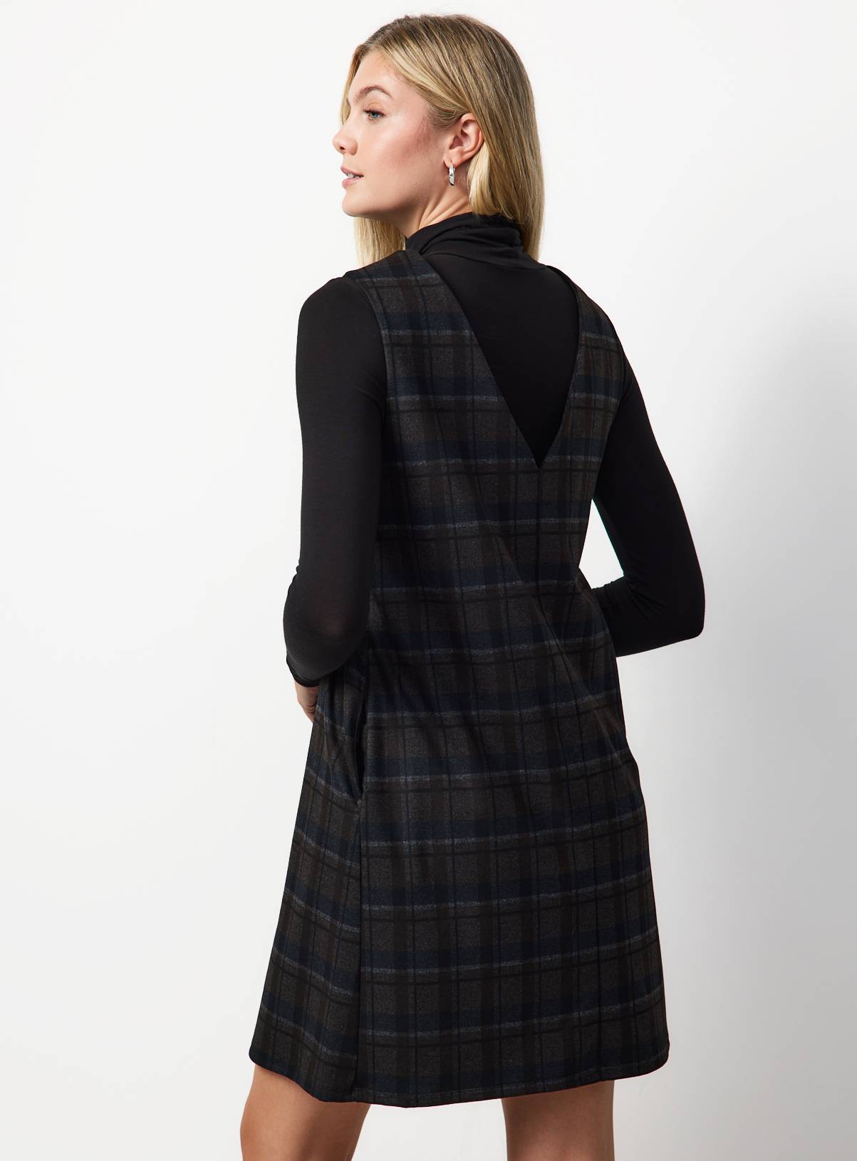 Navy Checked Pinafore Mini Dress 20 - Image 4