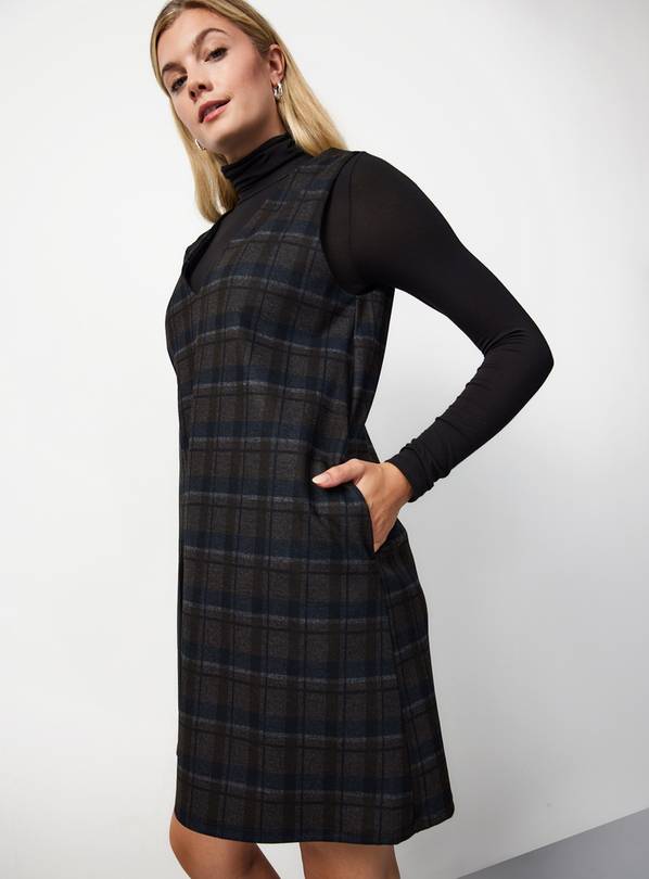 Navy Checked Pinafore Mini Dress 16