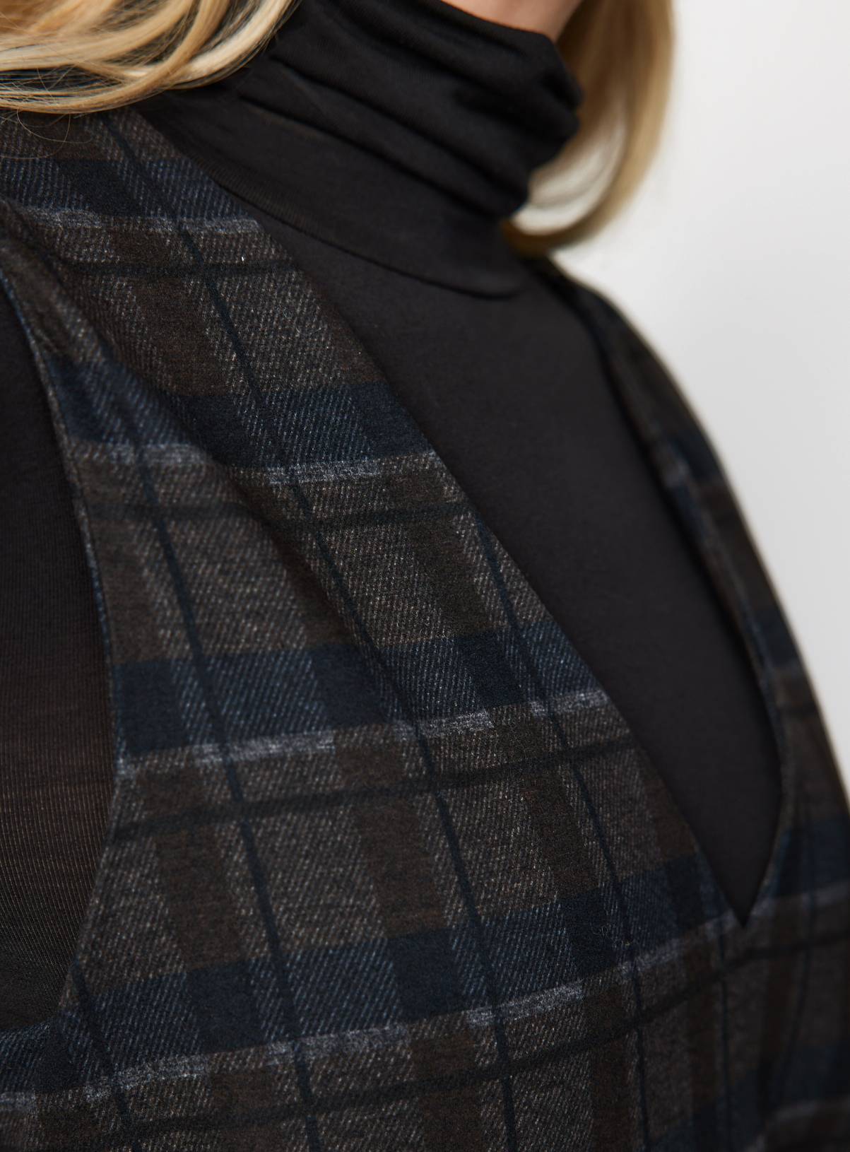 Navy Checked Pinafore Mini Dress 10 - Image 3