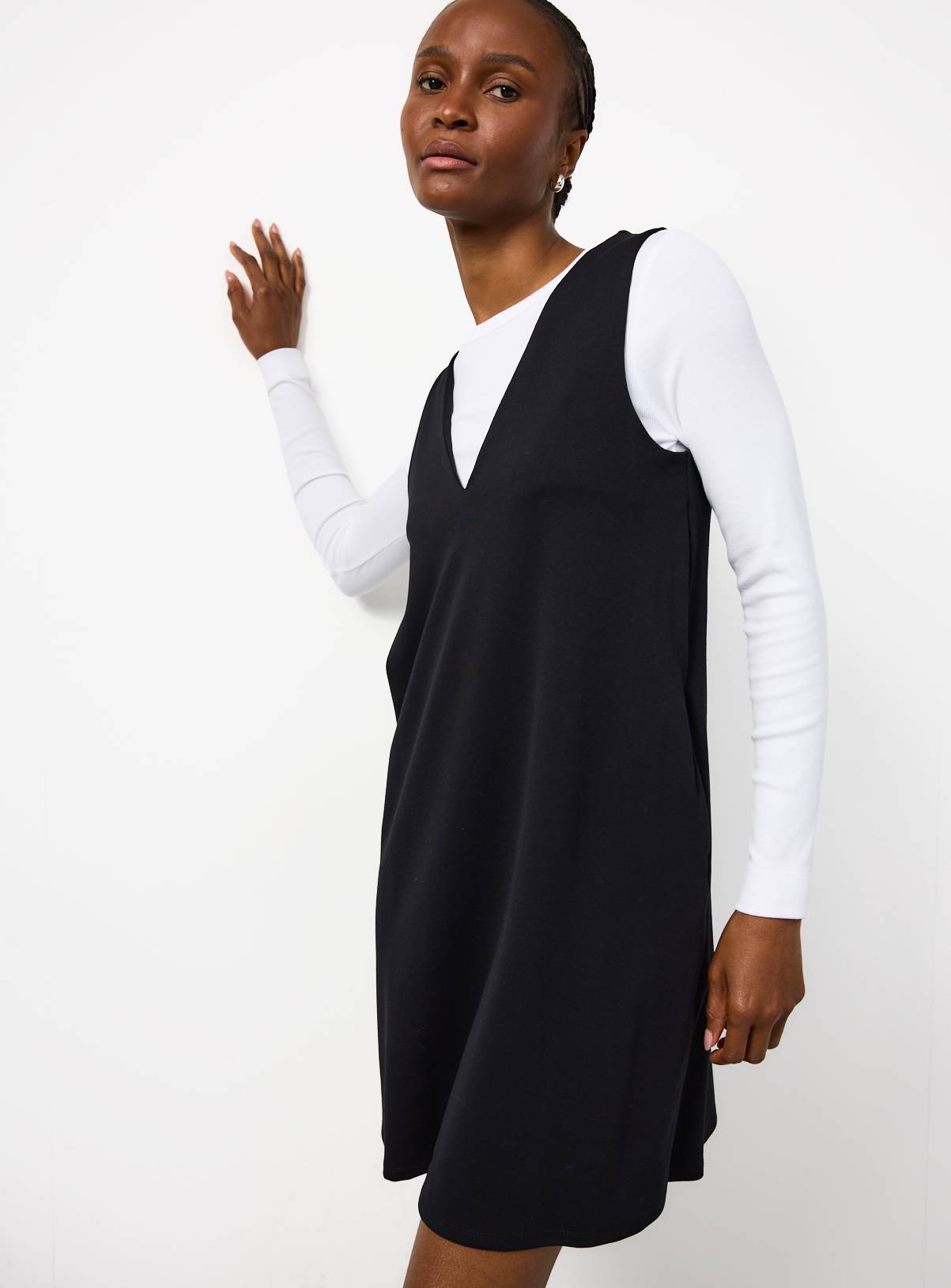Black V Neck Pinafore Dress 24 - Image 2