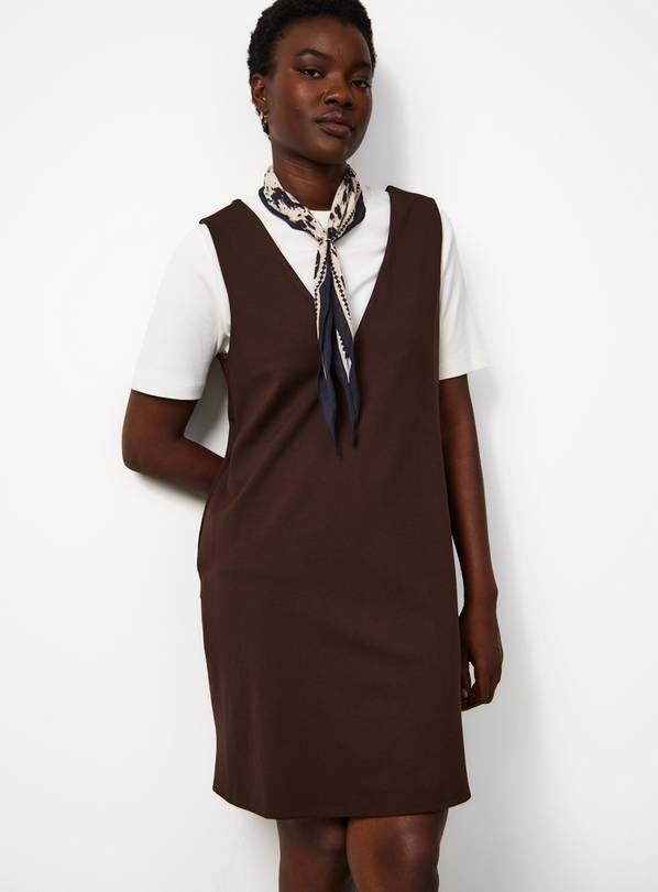 Chocolate Brown V Neck Pinafore Dress 8